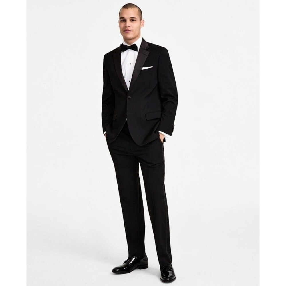 $395 NEW NAUTICA Mens 40R Solid Black 2 Piece Tuxedo Suit With Dress Pants 34x31